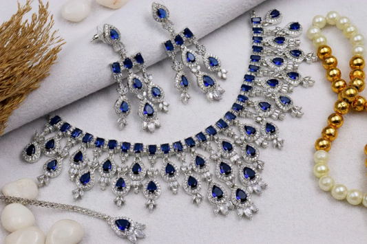 AD Premium Blue Kiara with Maangtika Necklace set