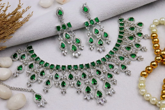 AD Premium Green Kiara with Maangtika Necklace set