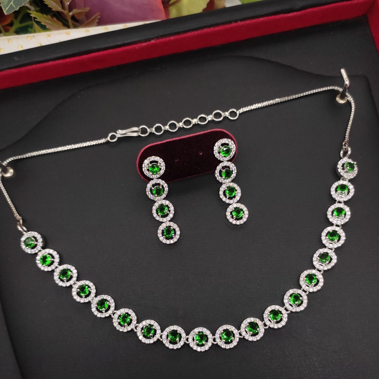 Silver Plated American Diamond Necklace Set