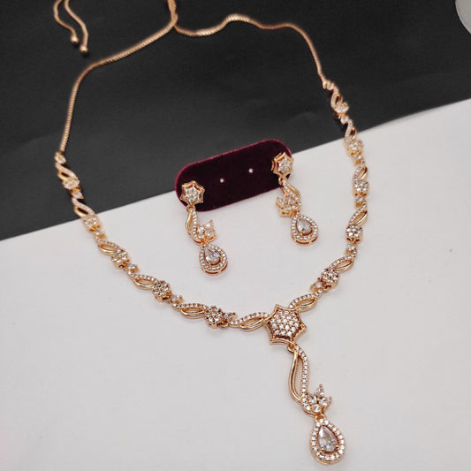 Rose Gold Plated AD Necklace Set