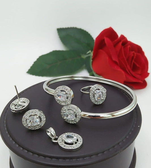 Premium delicate handcrafted cz combo set Pendent, bracelet, earrings, ring