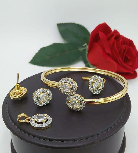 Premium delicate handcrafted cz combo set Pendant, bracelet, earrings, ring