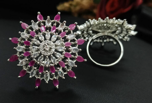 Sparkling Blossom: American Diamond Flower Ring