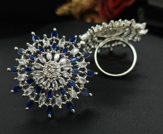 Sparkling Blossom: American Diamond Flower Ring