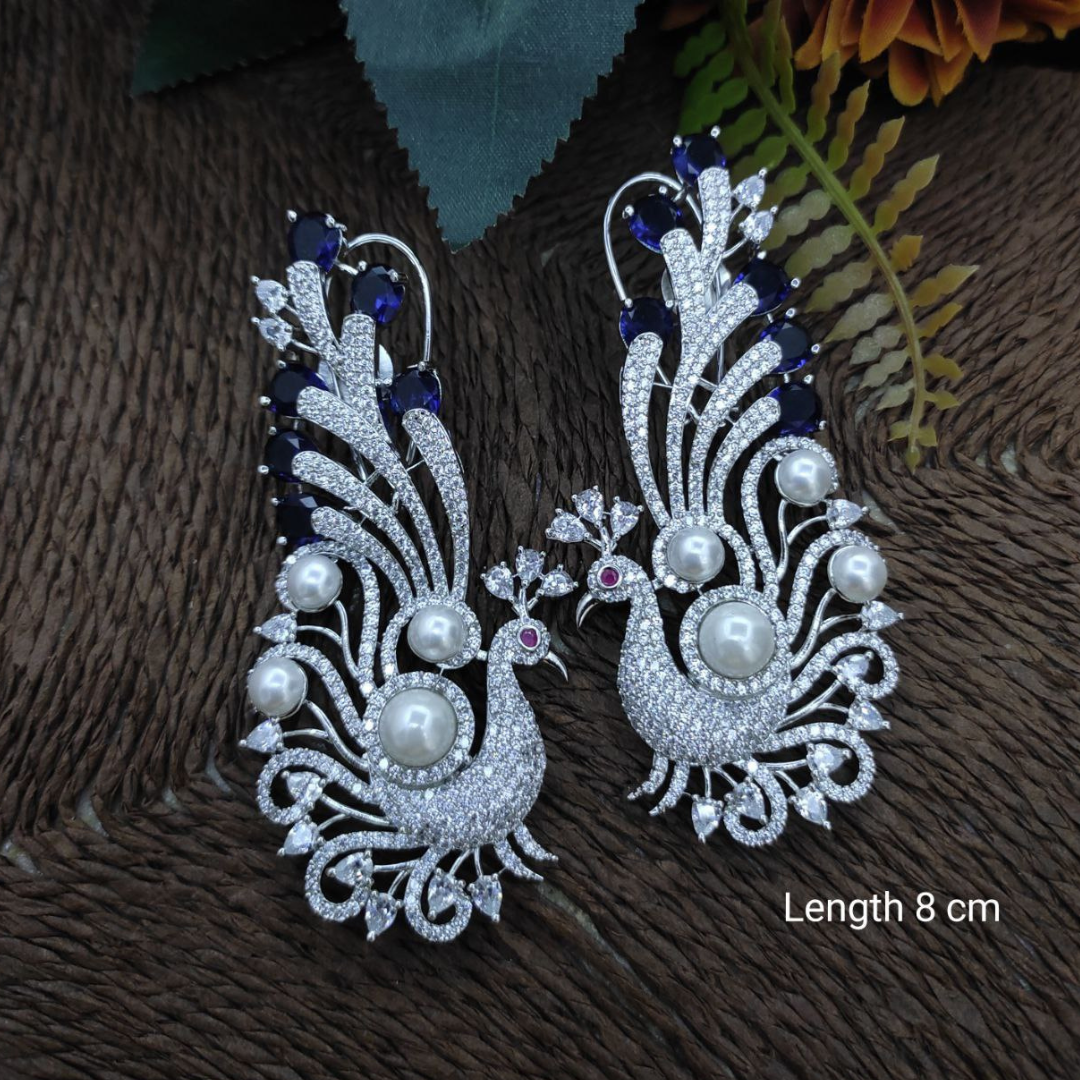 Veshakart Handcrafted Premium American Diamond Peacock Earrings