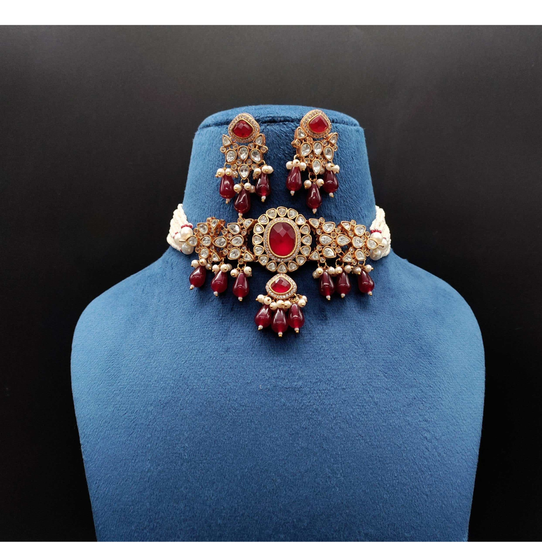 Veshakart Premium Handcrafted Polki Necklace Set