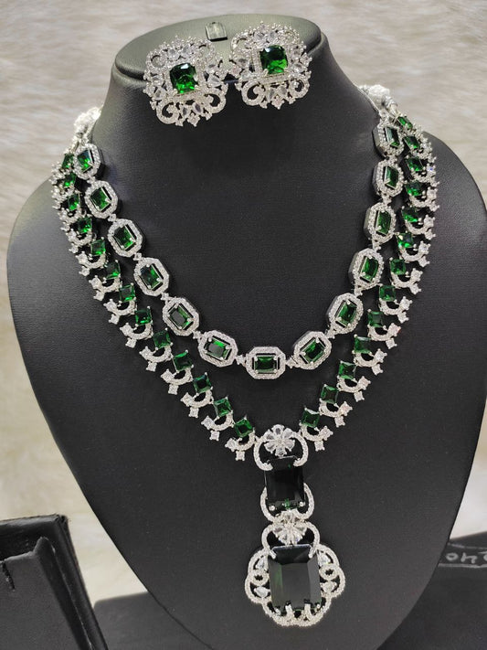 Neeta Ambani Inspired Veshakart Premium Handcrafted American Diamond Necklace 2 pc combo Set