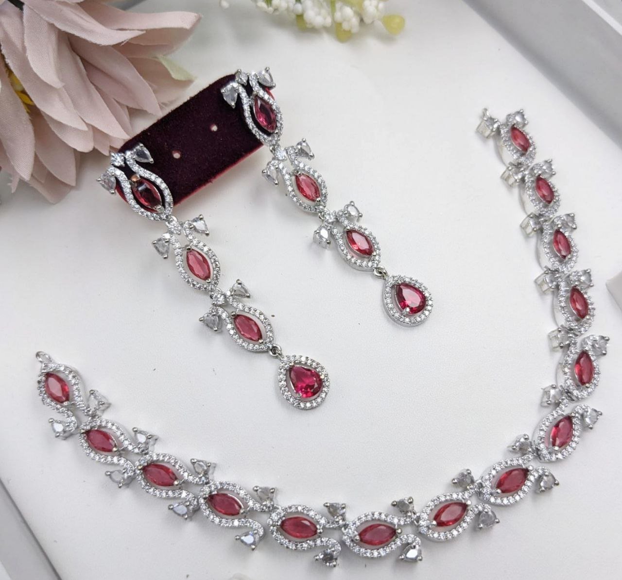 Veshakart Premium Handcrafted American Diamond Necklace Set