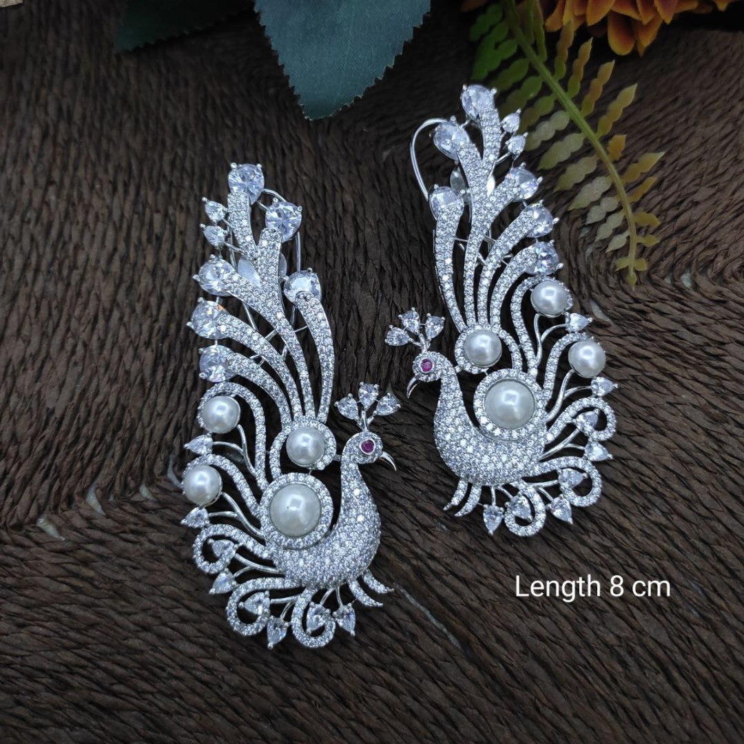 Veshakart Handcrafted Premium American Diamond Peacock Earrings