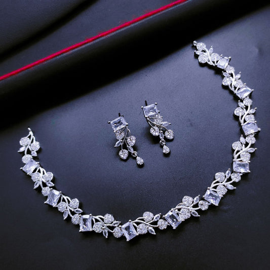 Premium quality Rhodium white CZ Neckkace set