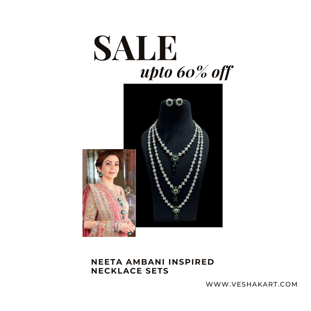 Neeta Ambani Inspired Long Veshakart Premium Handcrafted American Diamond Necklace Set (AAA START CUT) (COD Not available for this necklace set )