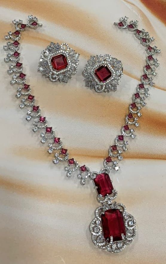 Neeta Ambani Inspired Long Veshakart Premium Handcrafted American Diamond Necklace Set