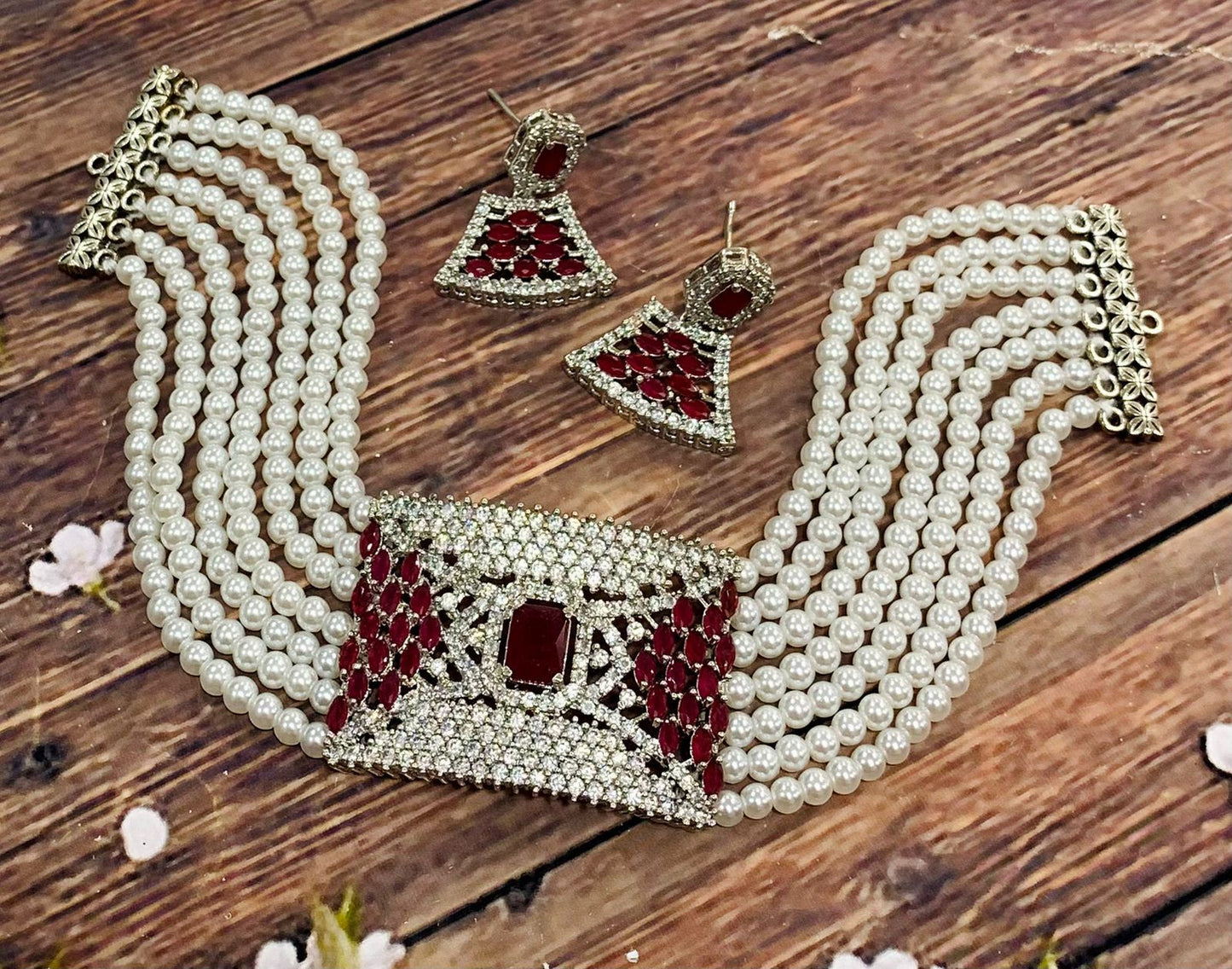 Veshakart Premium Handcrafted AD Necklace Set