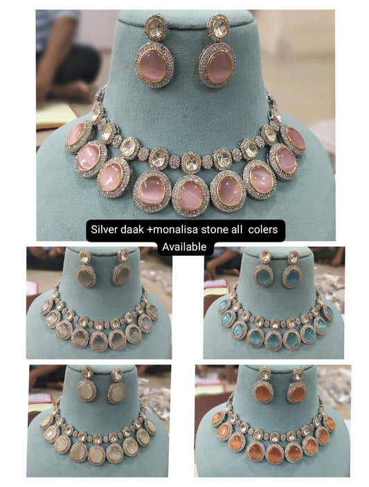 Veshakart Premium Handcrafted AD Monalisa Stone Necklace Set