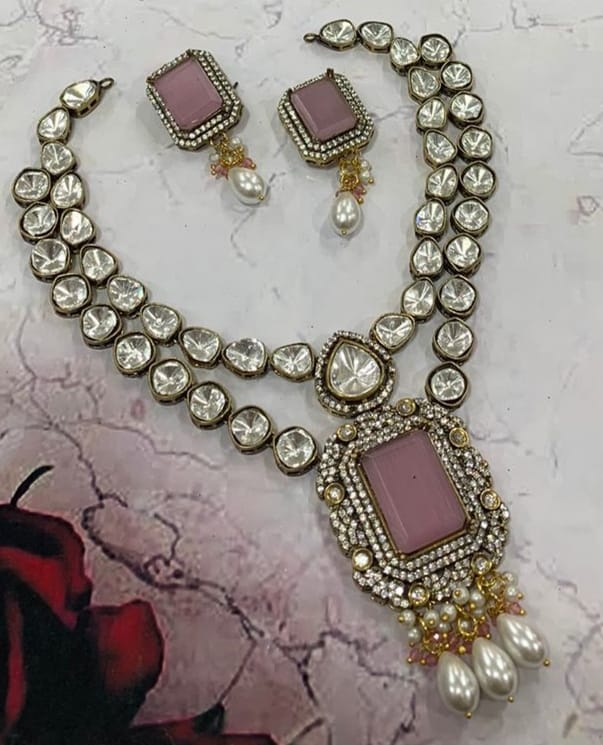 Veshakart Premium Handcrafted polki CZ stone diamond Necklace