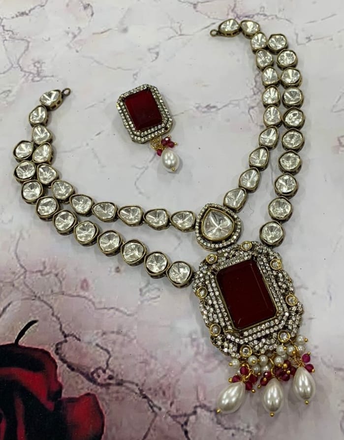 Veshakart Premium Handcrafted polki CZ stone diamond Necklace