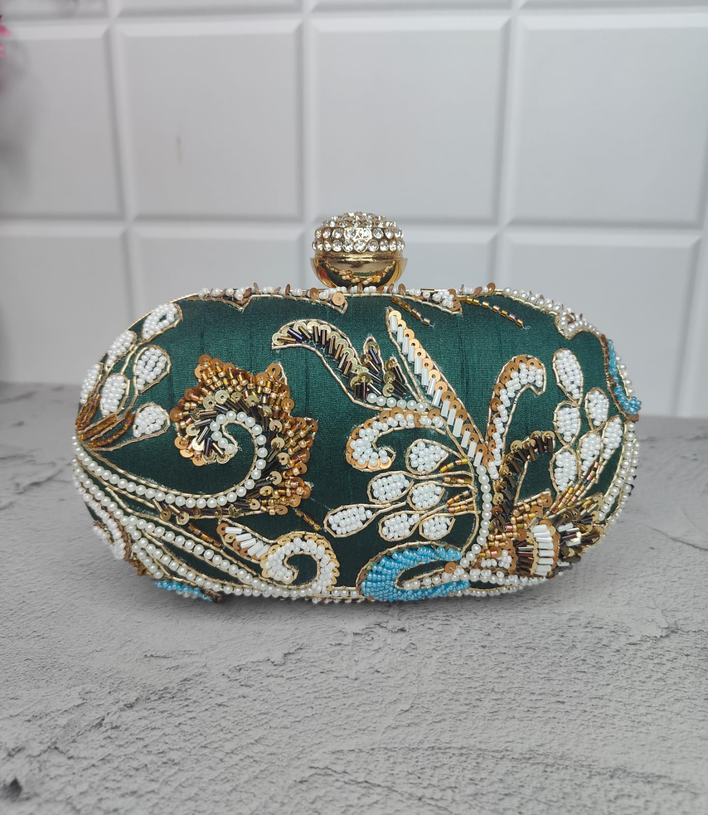 Veshakart Handmade Luxurious Embroidery oval clutch