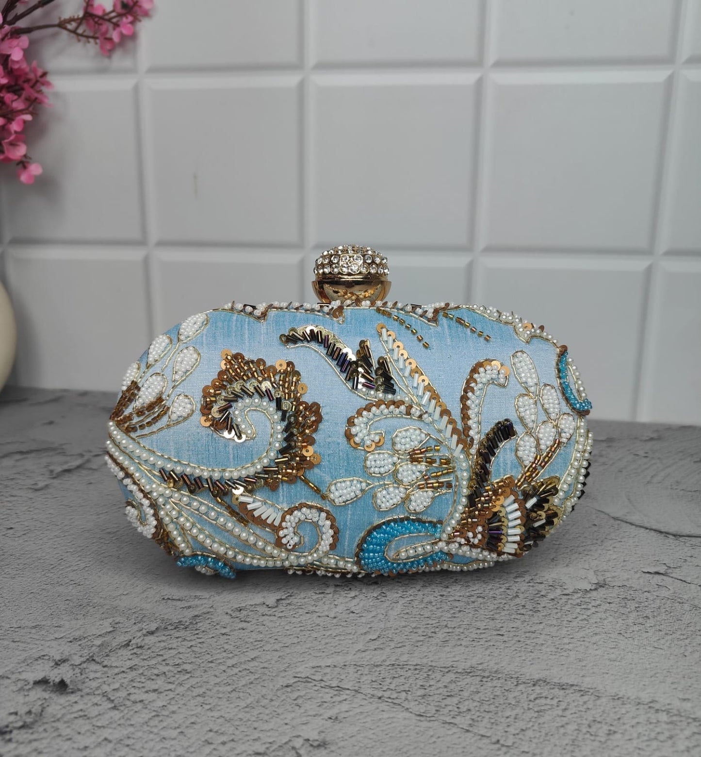 Veshakart Handmade Luxurious Embroidery oval clutch