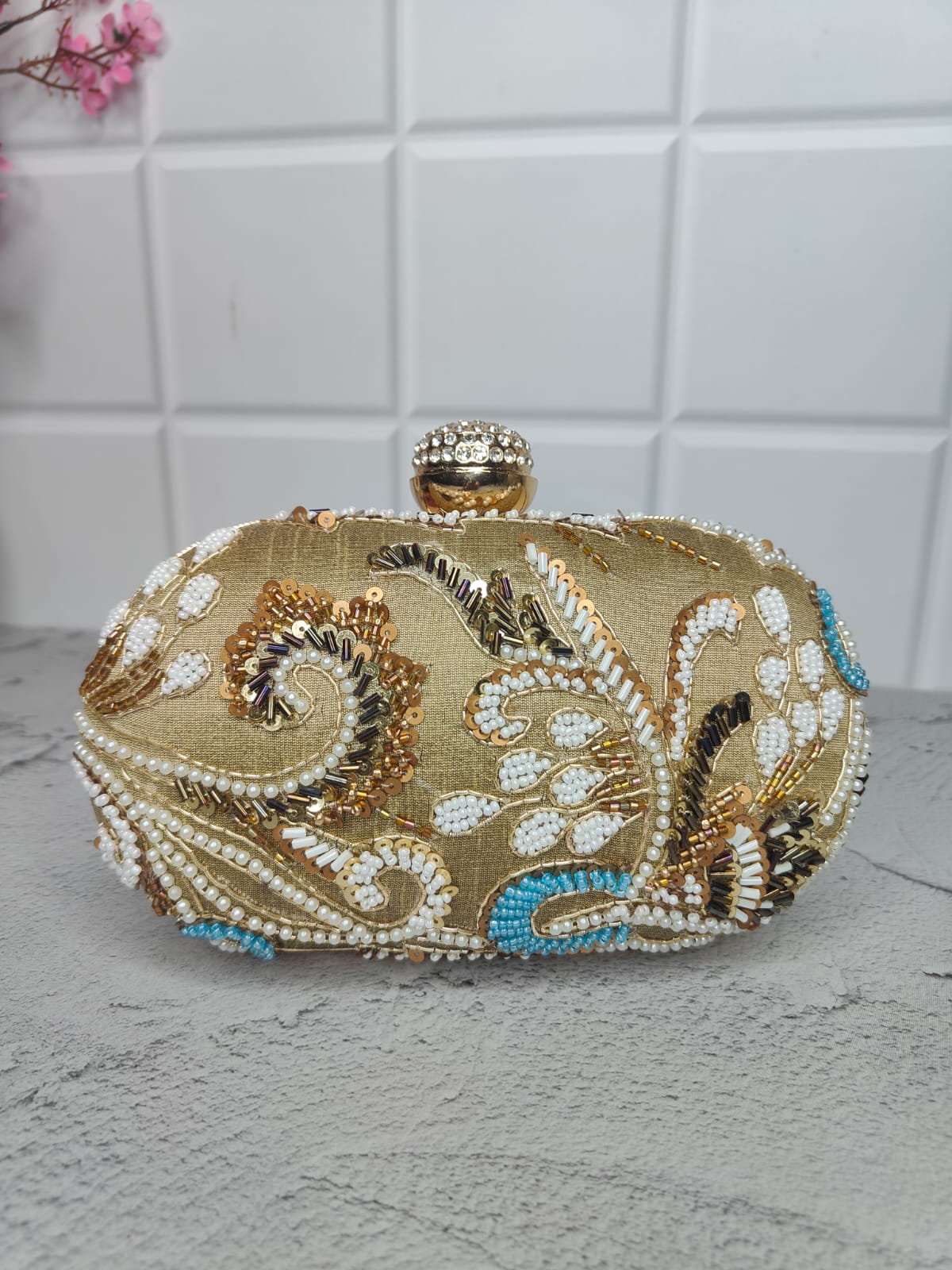 Veshakart Handmade Luxurious Embroidery oval clutch