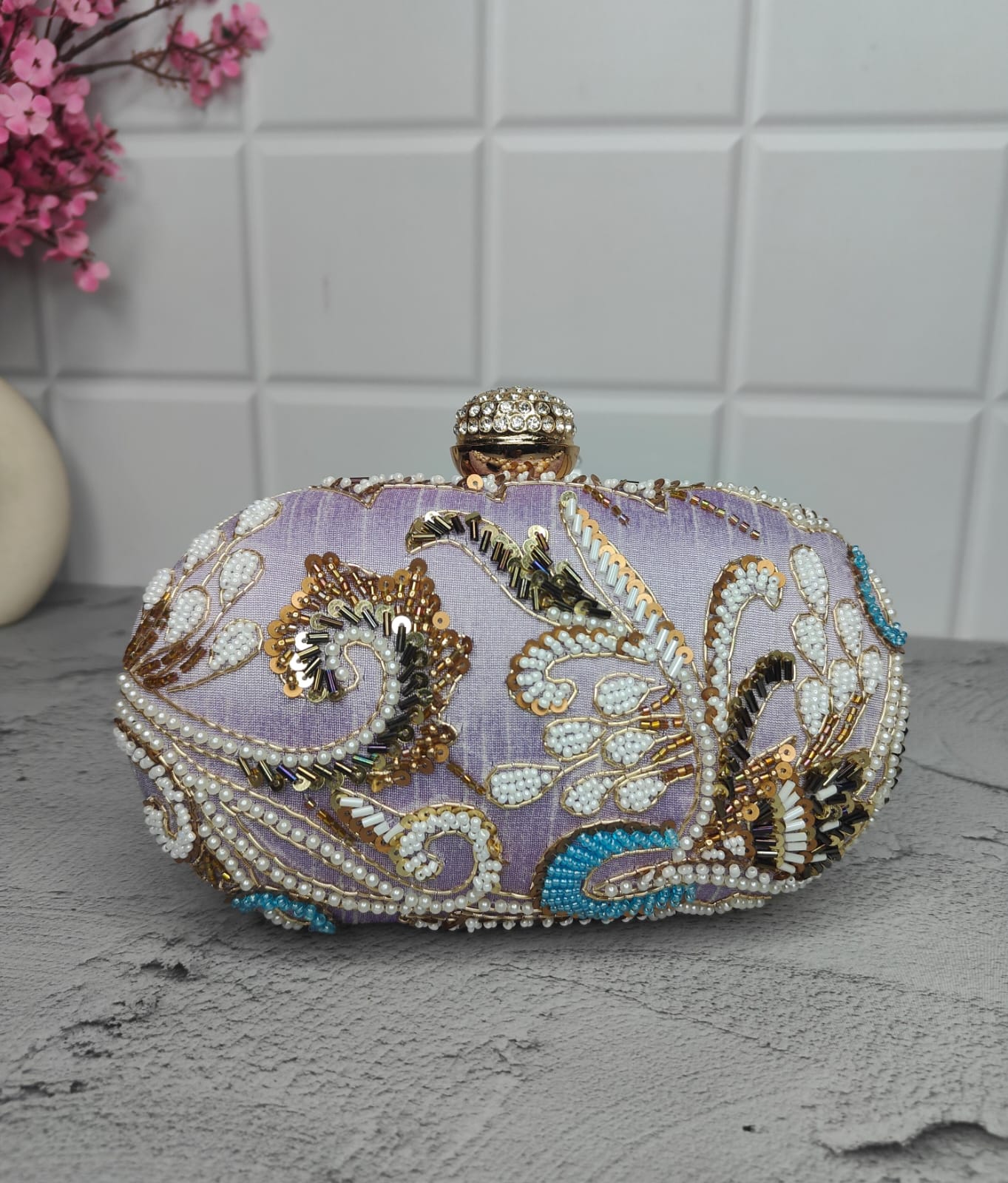 Veshakart Handmade Luxurious Embroidery oval clutch