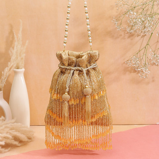 Veshakart Handmade Luxurious Designer Heavy tassel Potli golden work