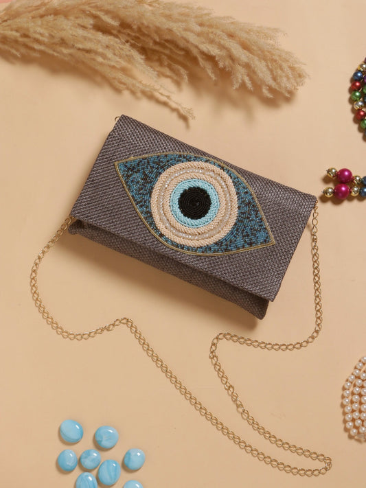 Veshakart Handmade Luxurious Designer Designer Evil Eye in jute fabric Bag