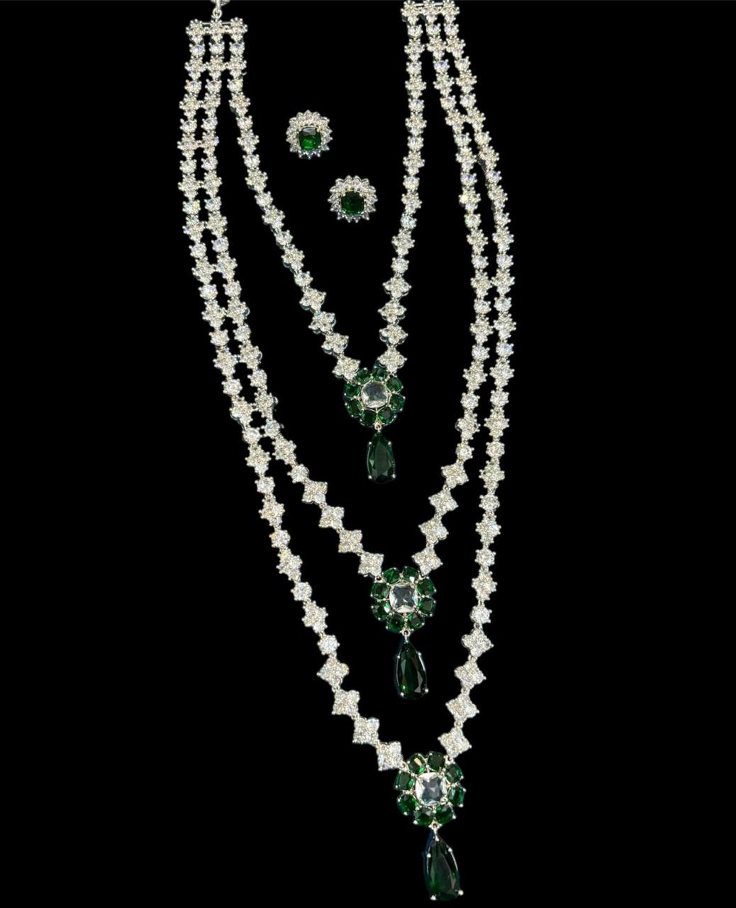 Neeta Ambani Inspired Long Veshakart Premium Handcrafted American Diamond Necklace Set (AAA START CUT) (COD Not available for this necklace set )