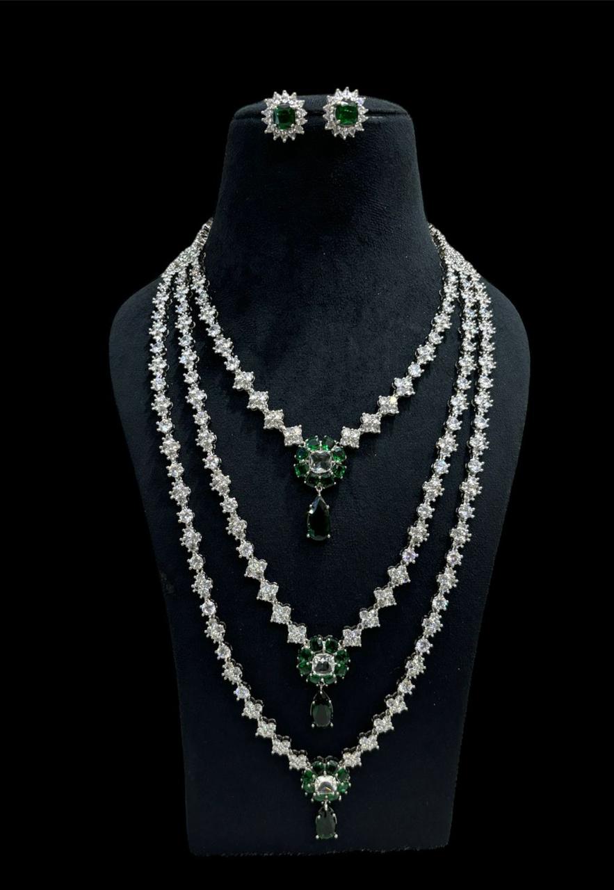 Neeta Ambani Inspired Long Veshakart Premium Handcrafted American Diamond Necklace Set (AAA START CUT) (COD Not available for this necklace set )