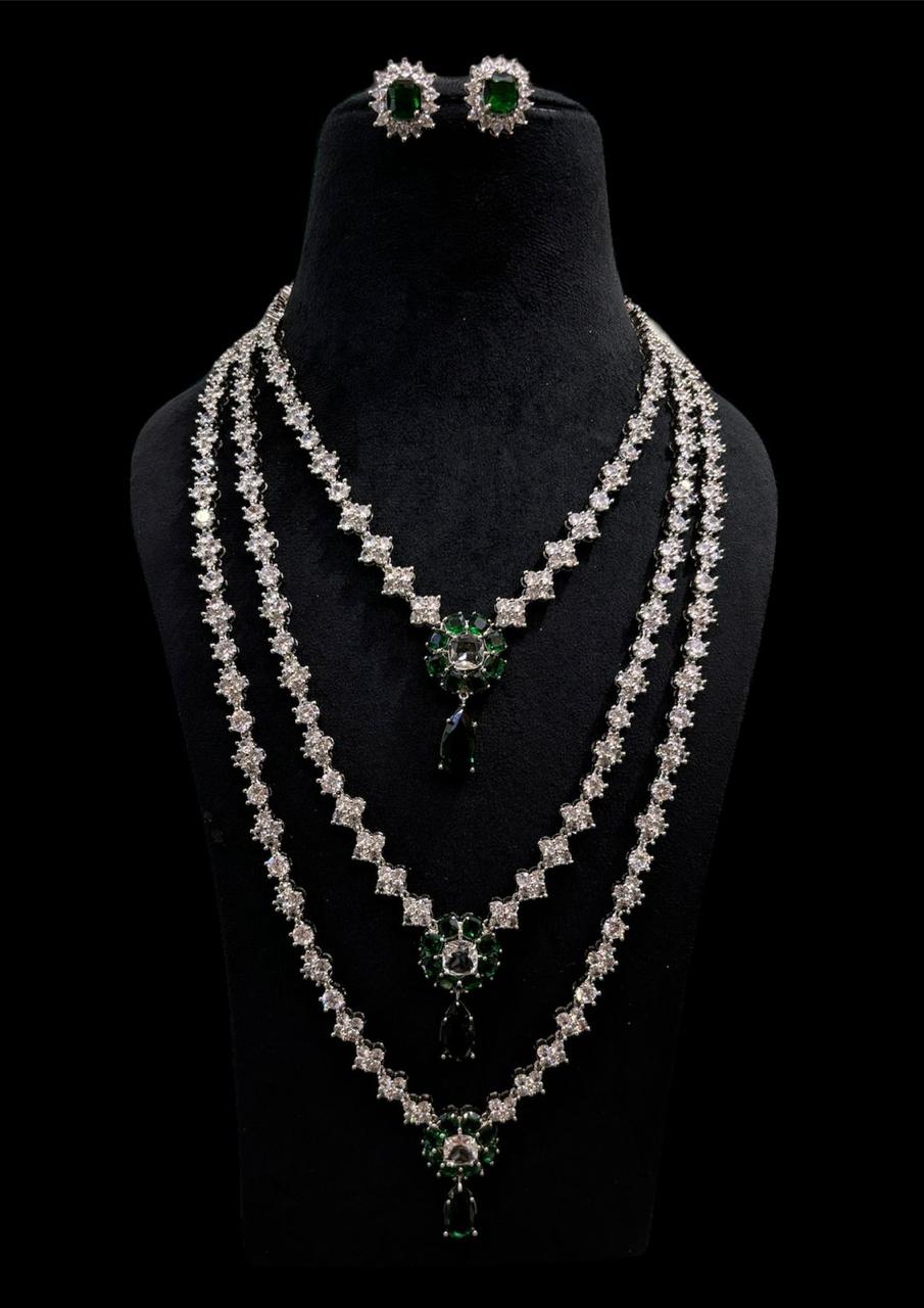 Neeta Ambani Inspired Long Veshakart Premium Handcrafted American Diamond Necklace Set (AAA START CUT) (COD Not available for this necklace set )