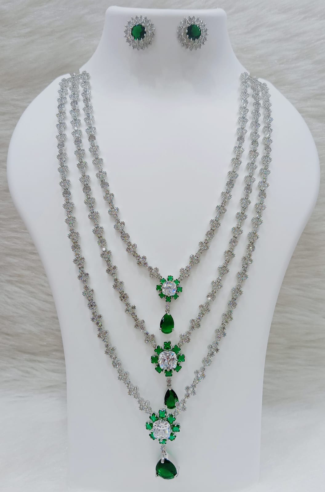 Neeta Ambani Inspired Long Veshakart Premium Handcrafted American Diamond Necklace Set (AAA START CUT)