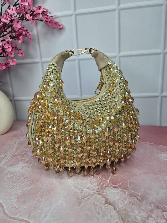 Veshakart Handmade Luxurious Heavy Designer Moon Shape Clutch Bag Intricate with Crystal Embroidered - Hot Selling Piece