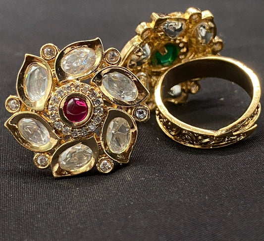 Veshakart Handcrafted Premium Kundan Ring