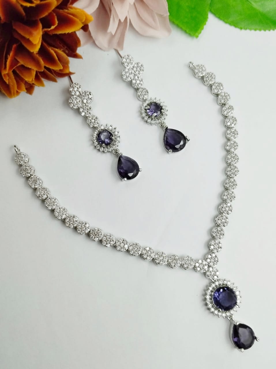 Veshakart Premium Handcrafted American Diamond Necklace Set