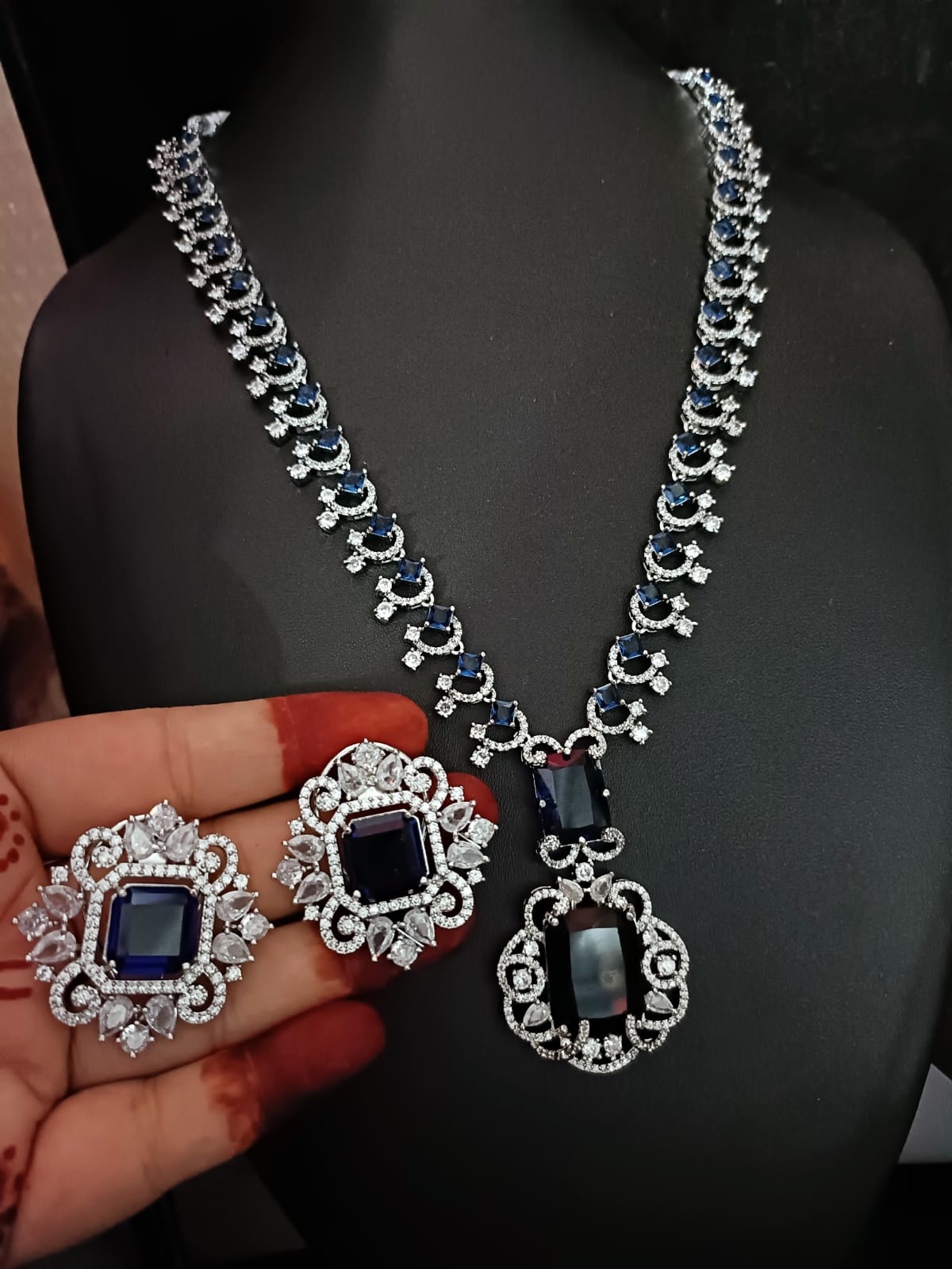 Neeta Ambani Inspired Long Veshakart Premium Handcrafted American Diamond Necklace Set