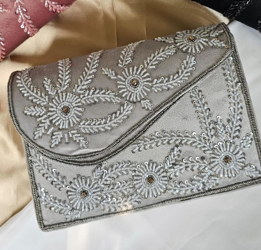 Veshakart Handmade Luxurious Designer Seude embroidered clutch