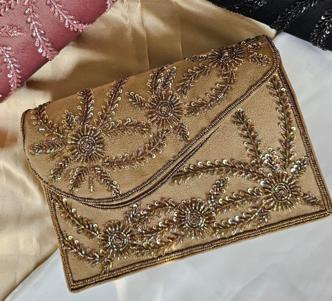 Veshakart Handmade Luxurious Designer Seude embroidered clutch