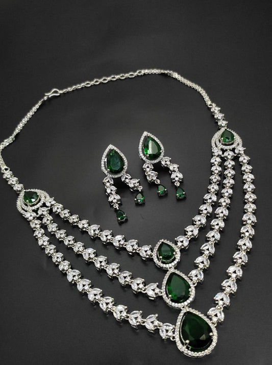 Veshakart Premium Handcrafted American Diamond 3 Layer Necklace Set