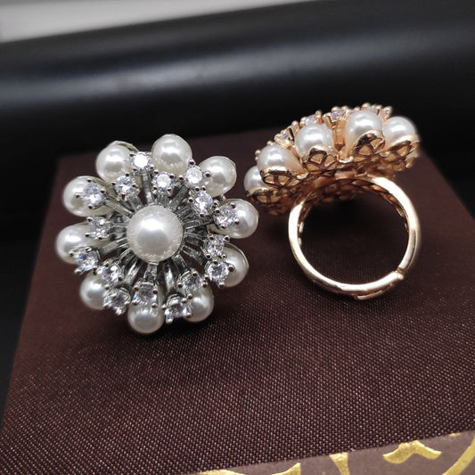 Premium quality pearl cocktail adjustable finger ring