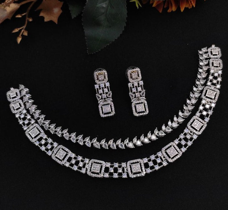 Veshakart Premium Handcrafted American Diamond Necklace Set